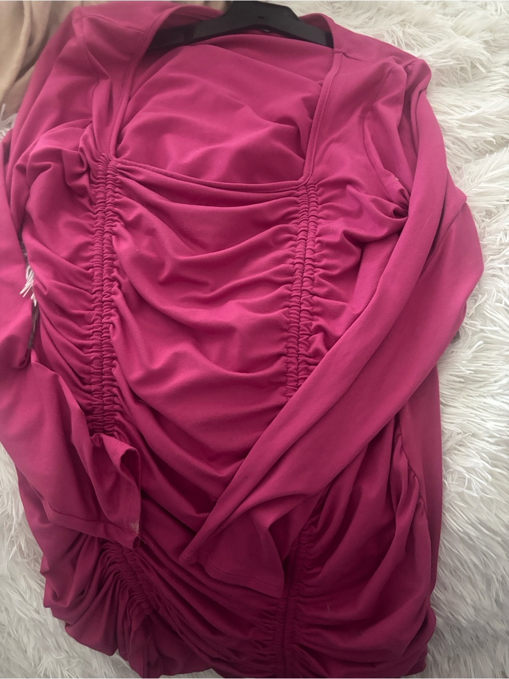 Fashion Nova Magenta Ruched Long Sleeve Dress